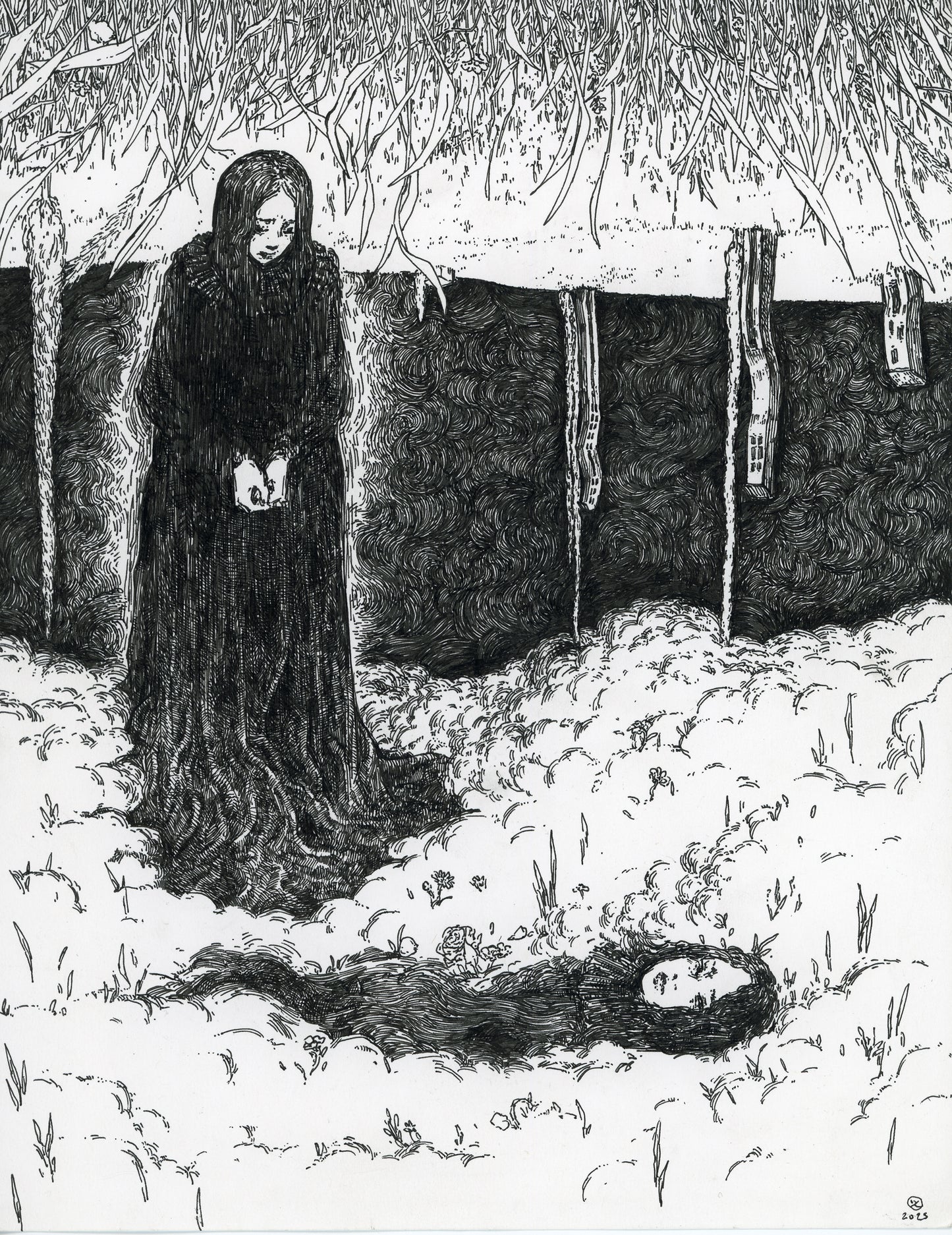 L’Appel du Vide (Call to the Void), 2025, ink on paper, 11 x 8.5 inches