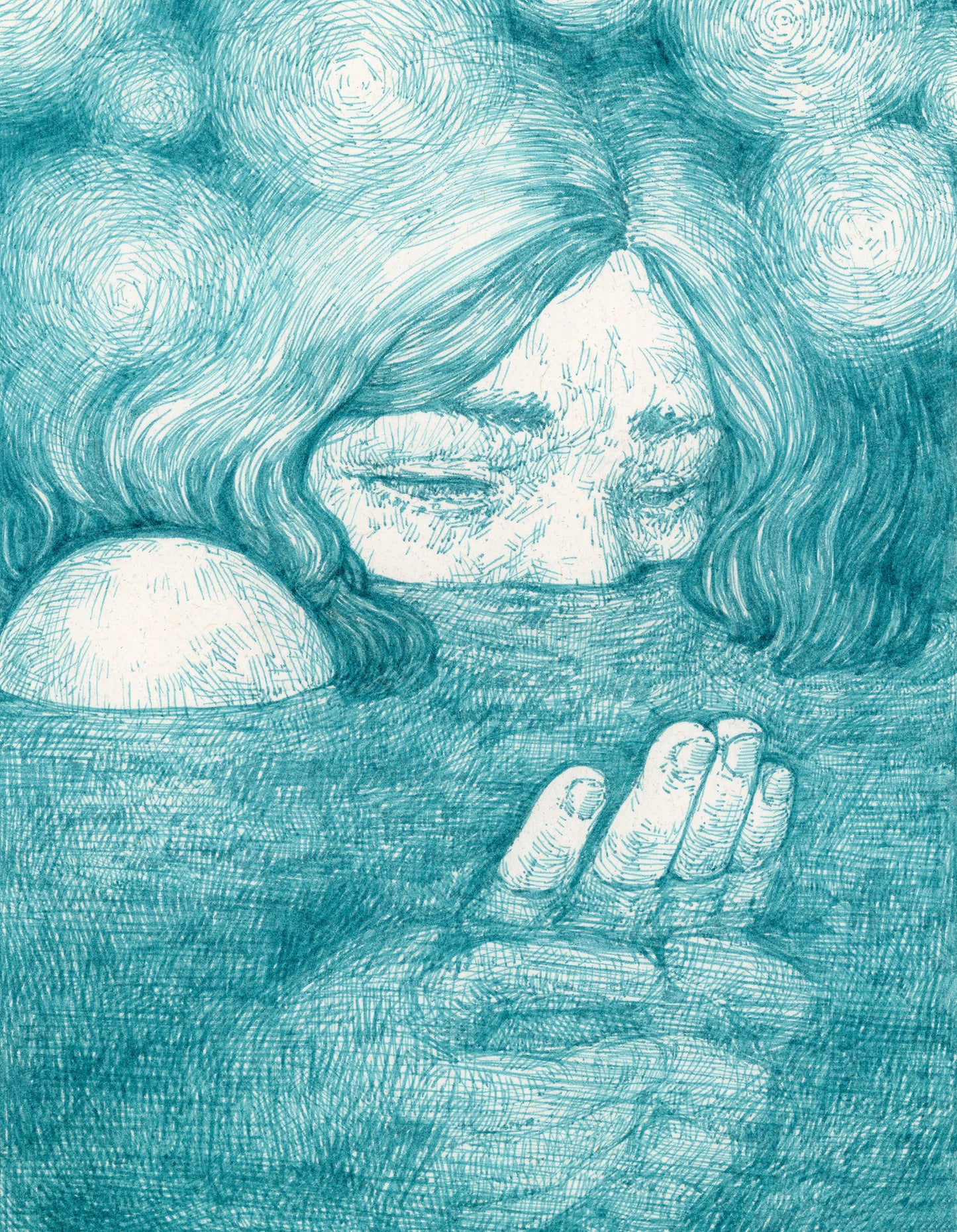 Pre / Determinism (She Said That I had Painter’s Hands), 2022, ink on paper on panel, 7 x 5 x 1.625 inches