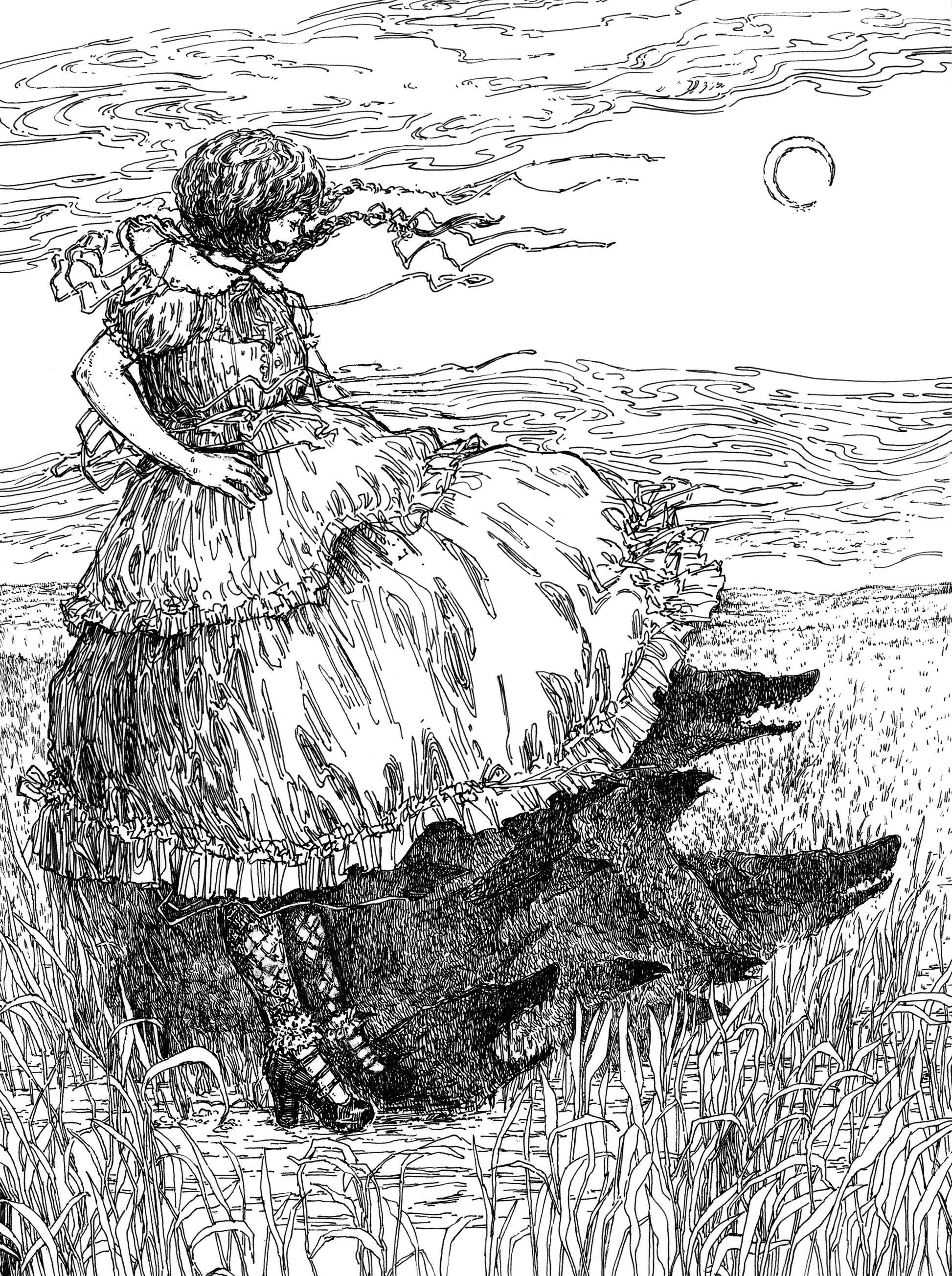 Anhedonia (Rustling), 2025, ink on paper, 12 x 9 inches