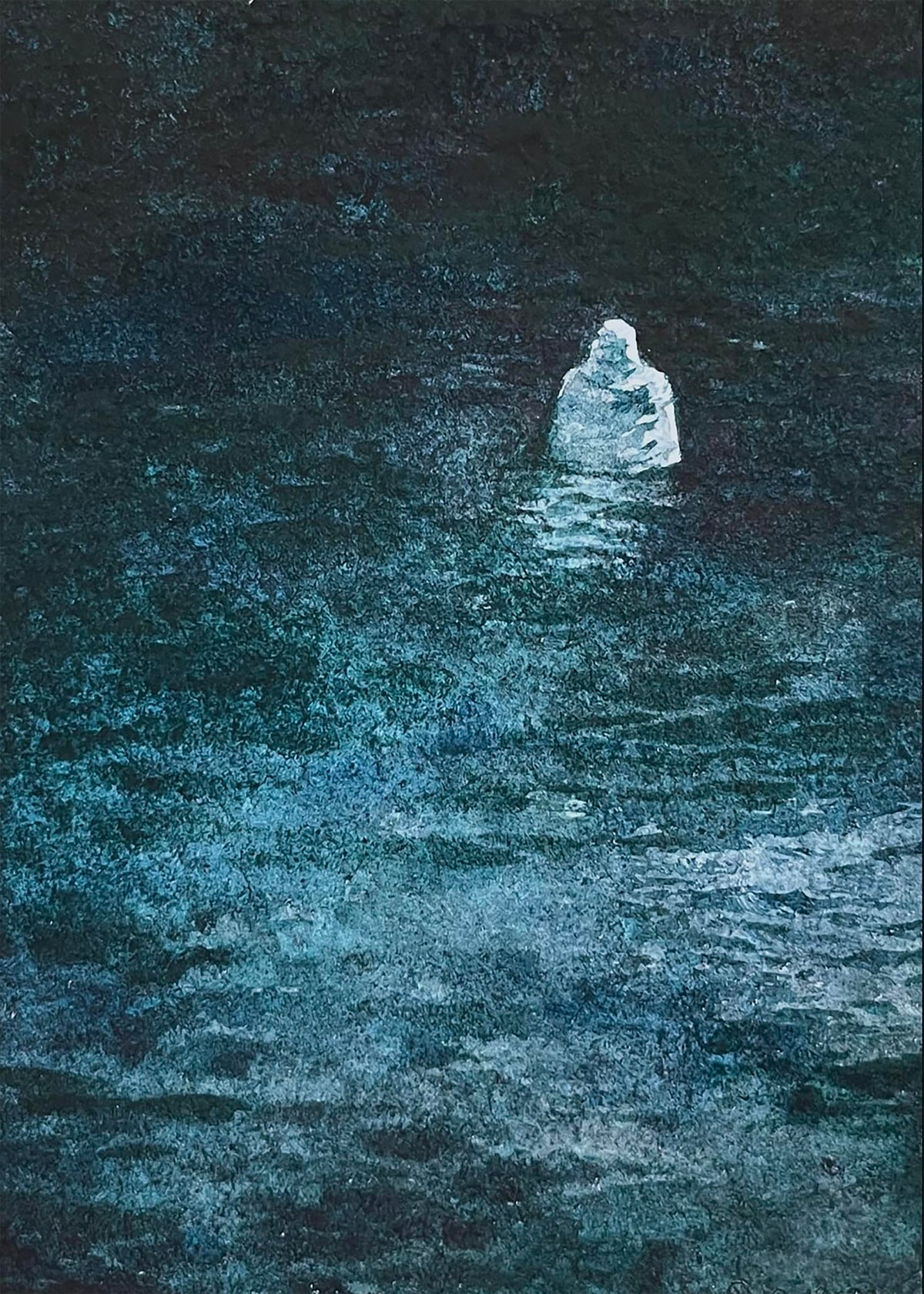 Borne Back Ceaselessly, 2022, watercolor on paper on panel, 7 x 5 x 1 inches