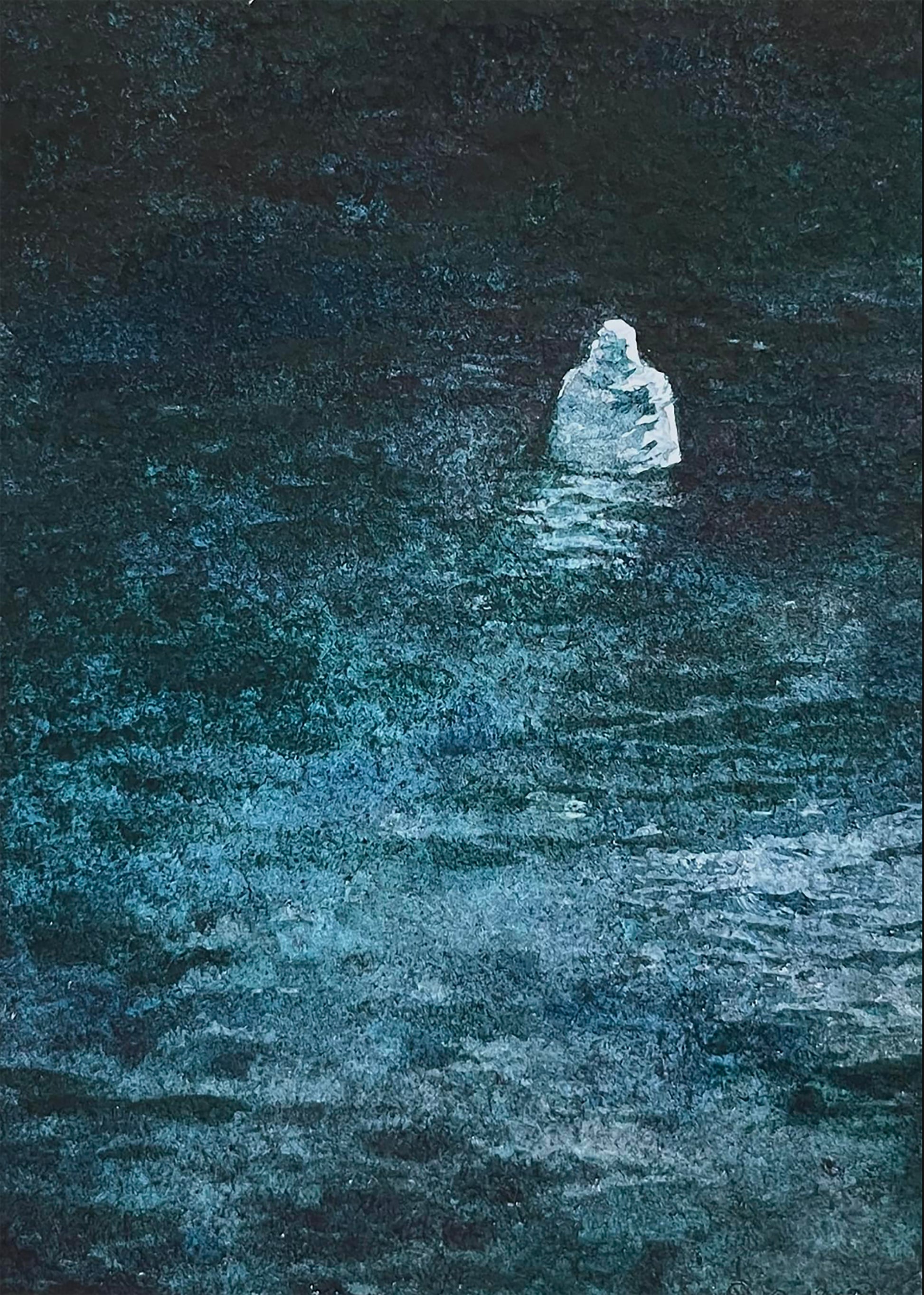 Borne Back Ceaselessly, 2022, watercolor on paper on panel, 7 x 5 x 1 inches