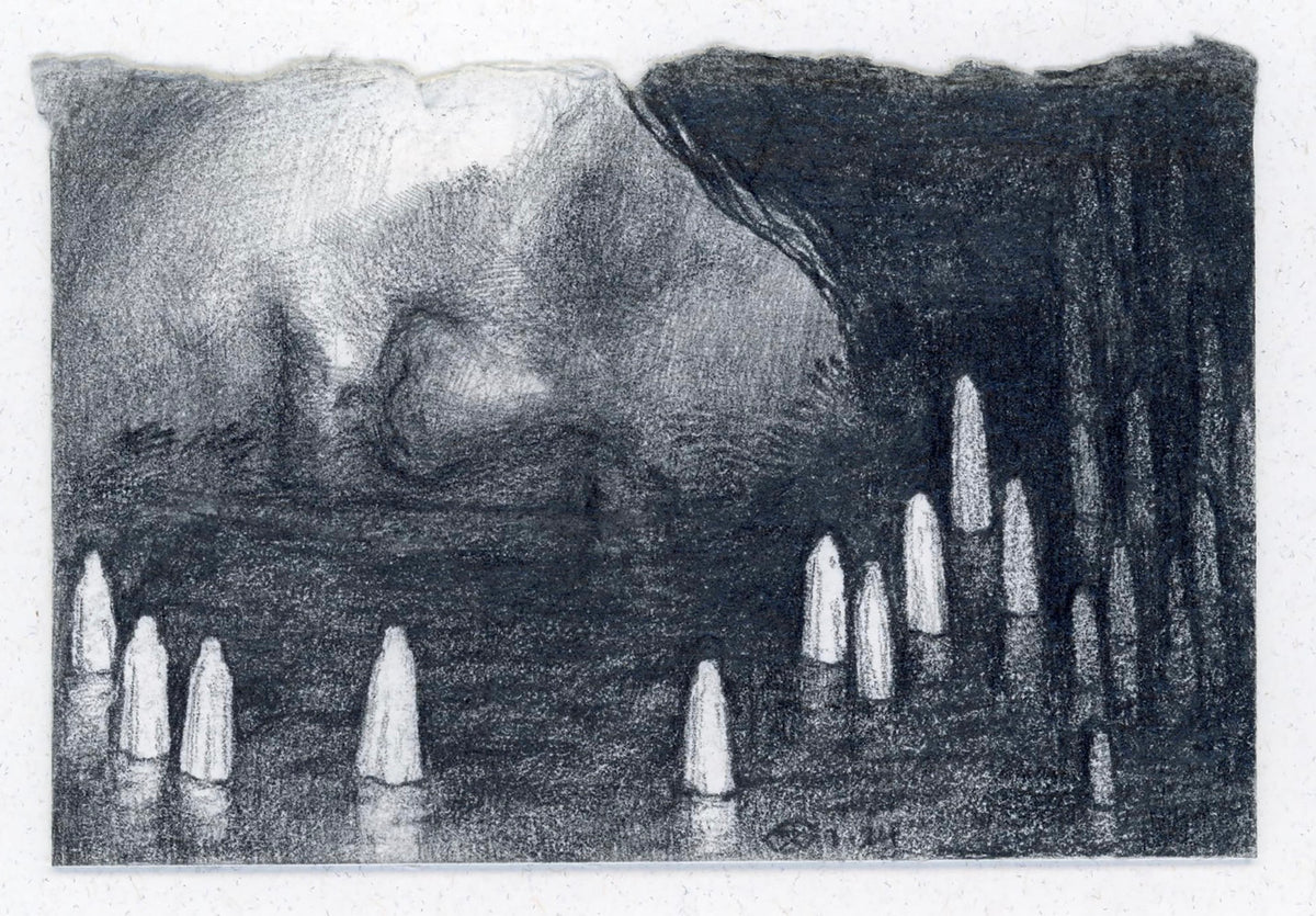 Brine, 2024, graphite on paper, 3 x 4 inches