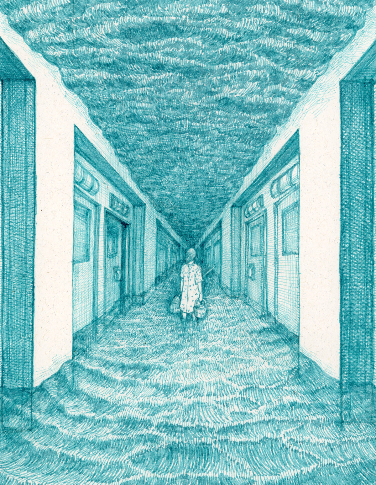 Check In (Thresholds), 2022, ink on paper on panel, 7 x 5 x 1.625 inches