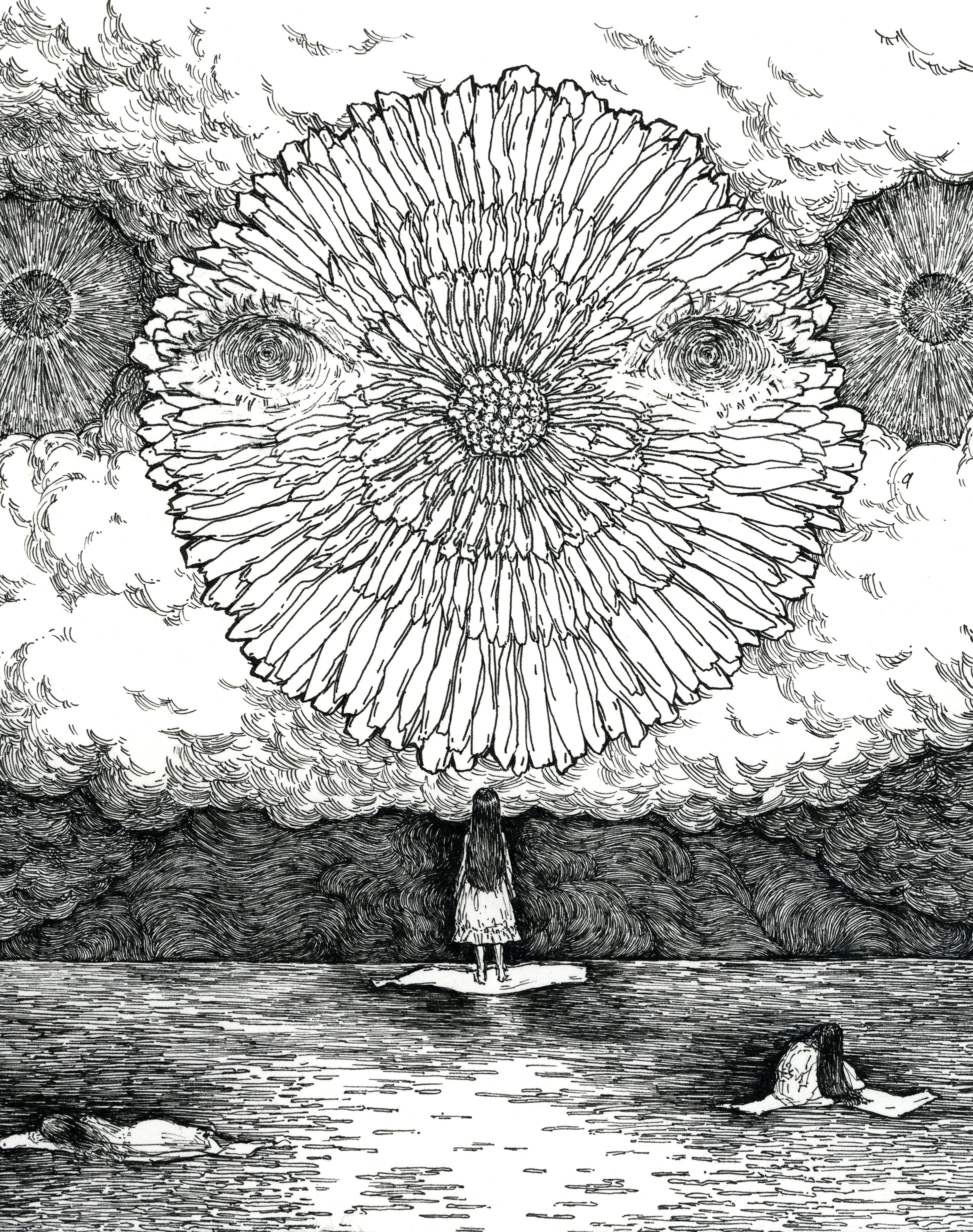 Dandelion Greens, 2025, ink on paper, 8.75 x 7.5 inches