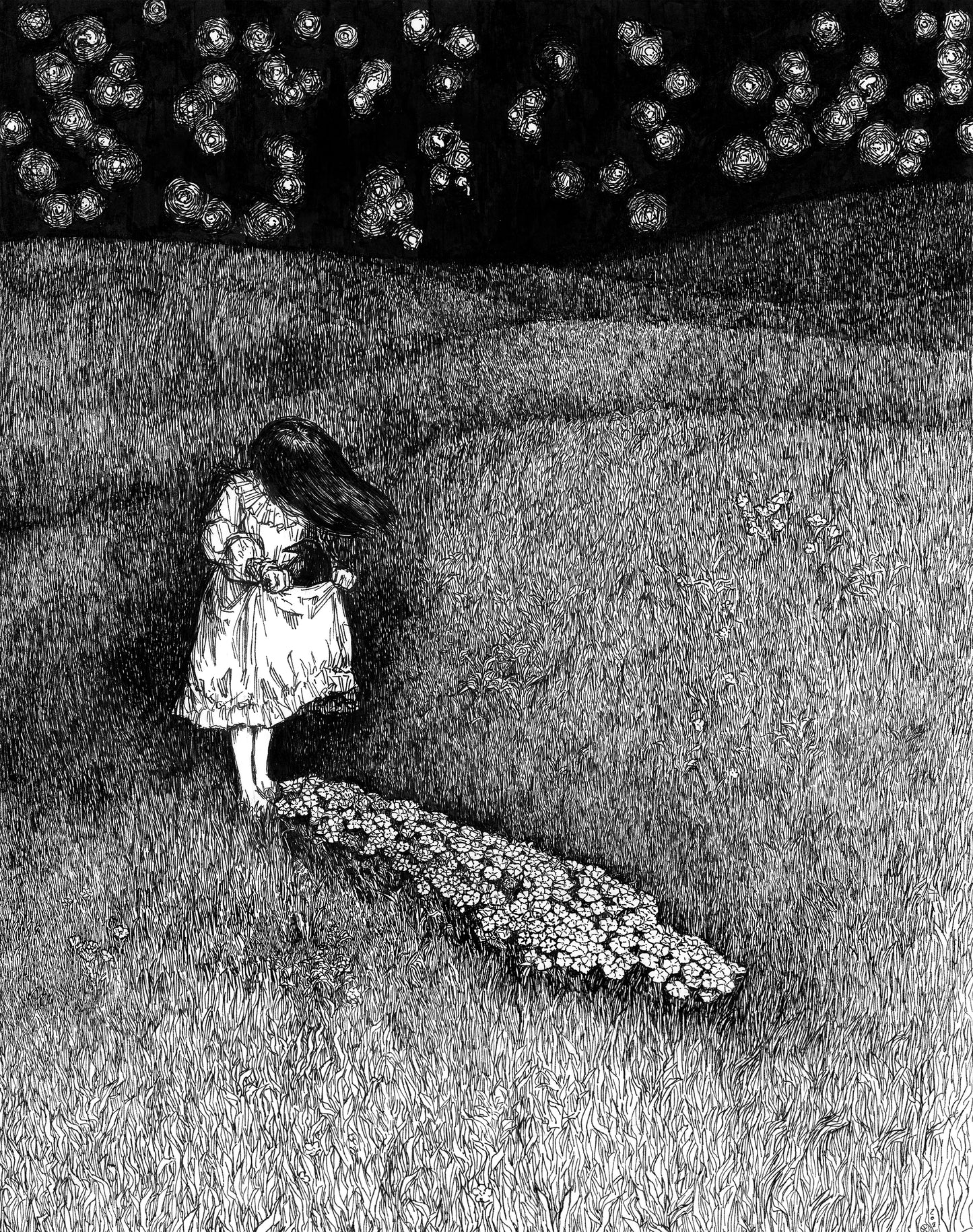 Heart Full of Weeds (Weeps), 2024, ink on paper, 14 x 11 inches