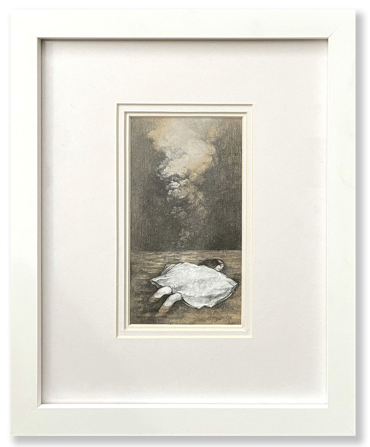 Over/Under, 2022, graphite, gouache, and conté crayon on paper, 5.75 x 3 inches