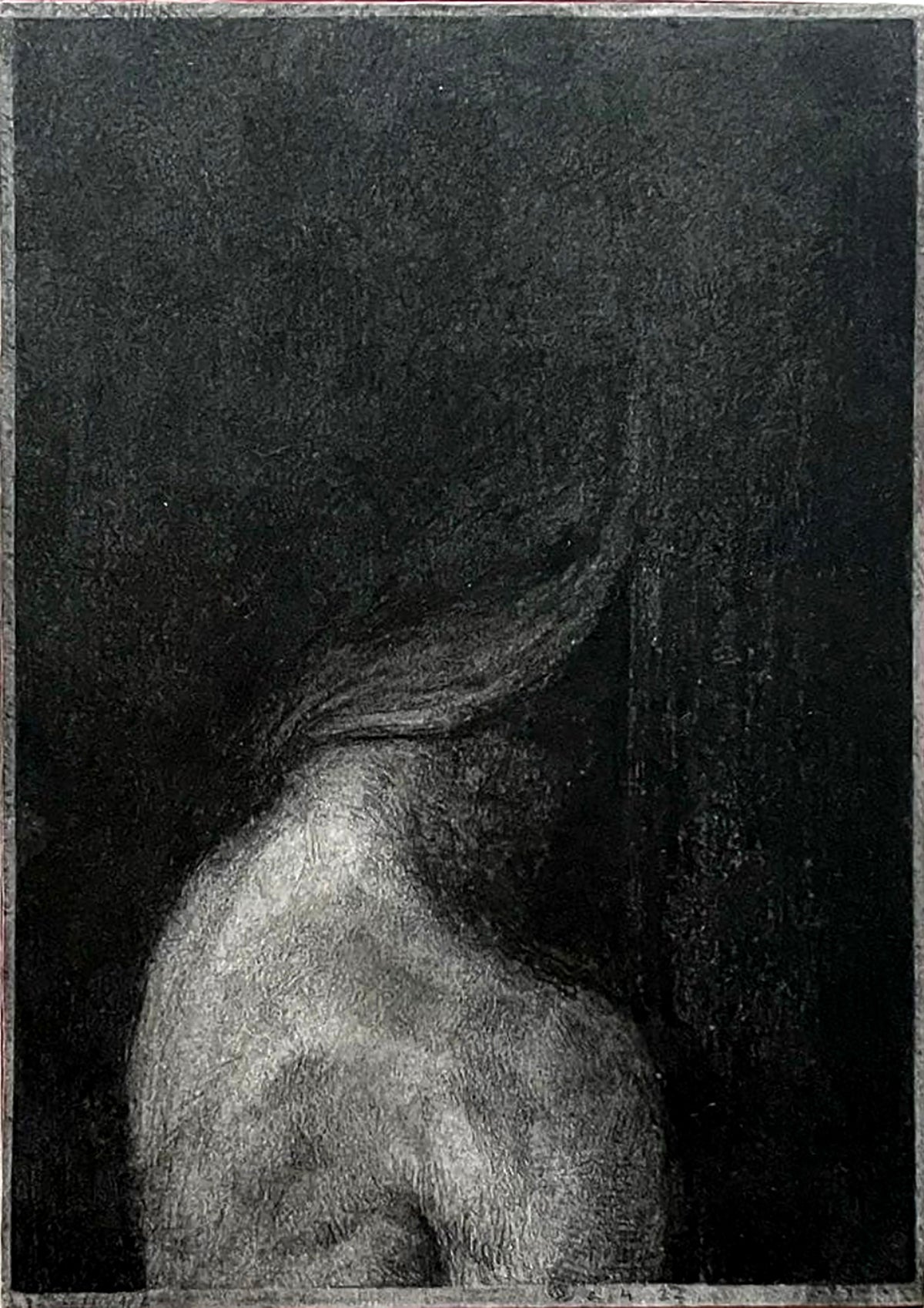 Rift, 2022, graphite on paper on panel, 7 x 5 x 1.5 inches