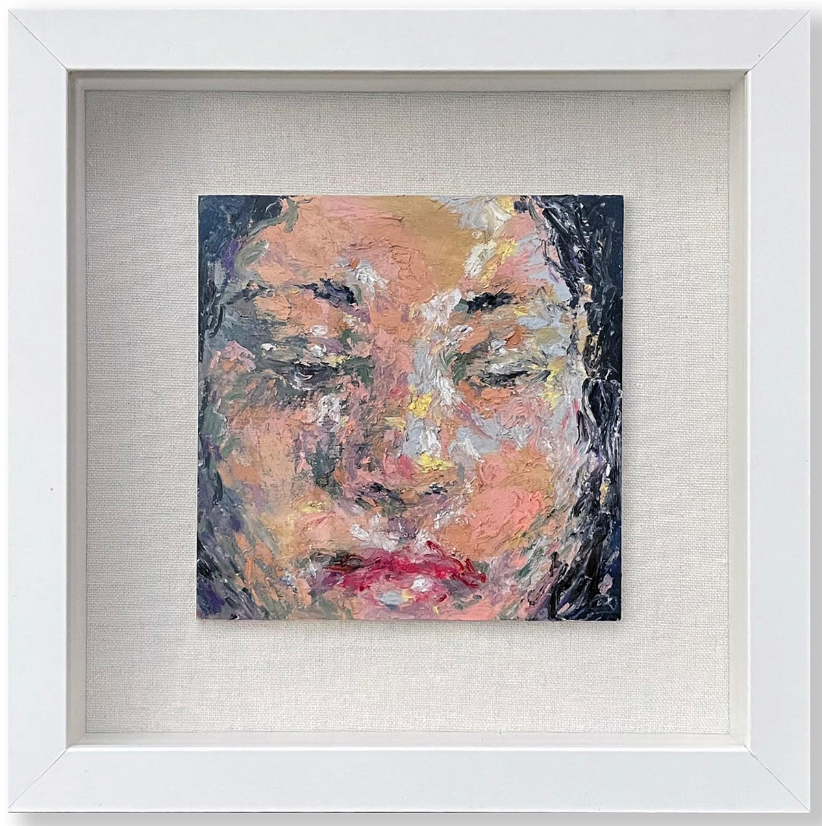 Self Portrait, 2023, oil pastel on panel, 5 x 5 x 0.25 inches