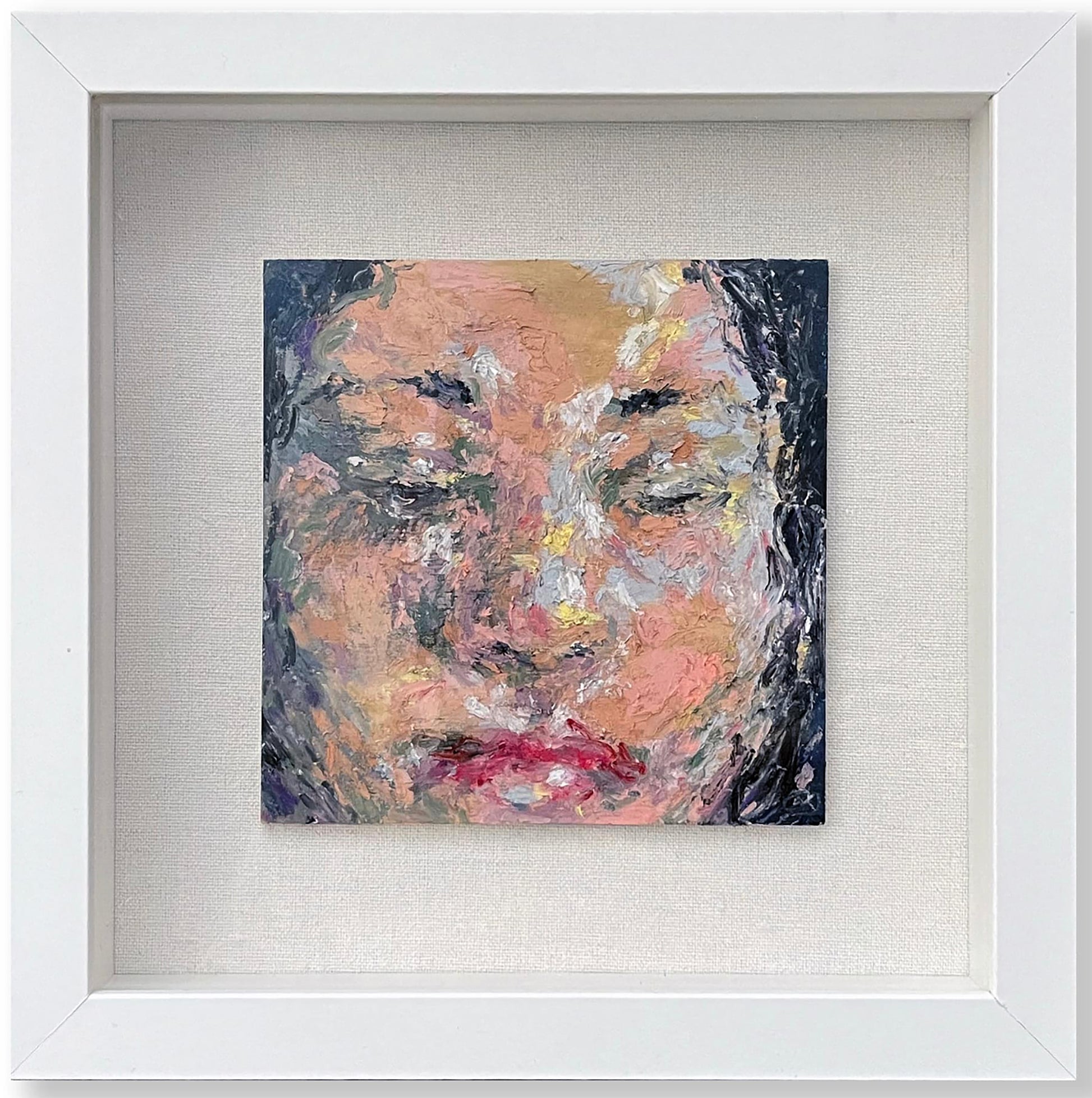 Self Portrait, 2023, oil pastel on panel, 5 x 5 x 0.25 inches