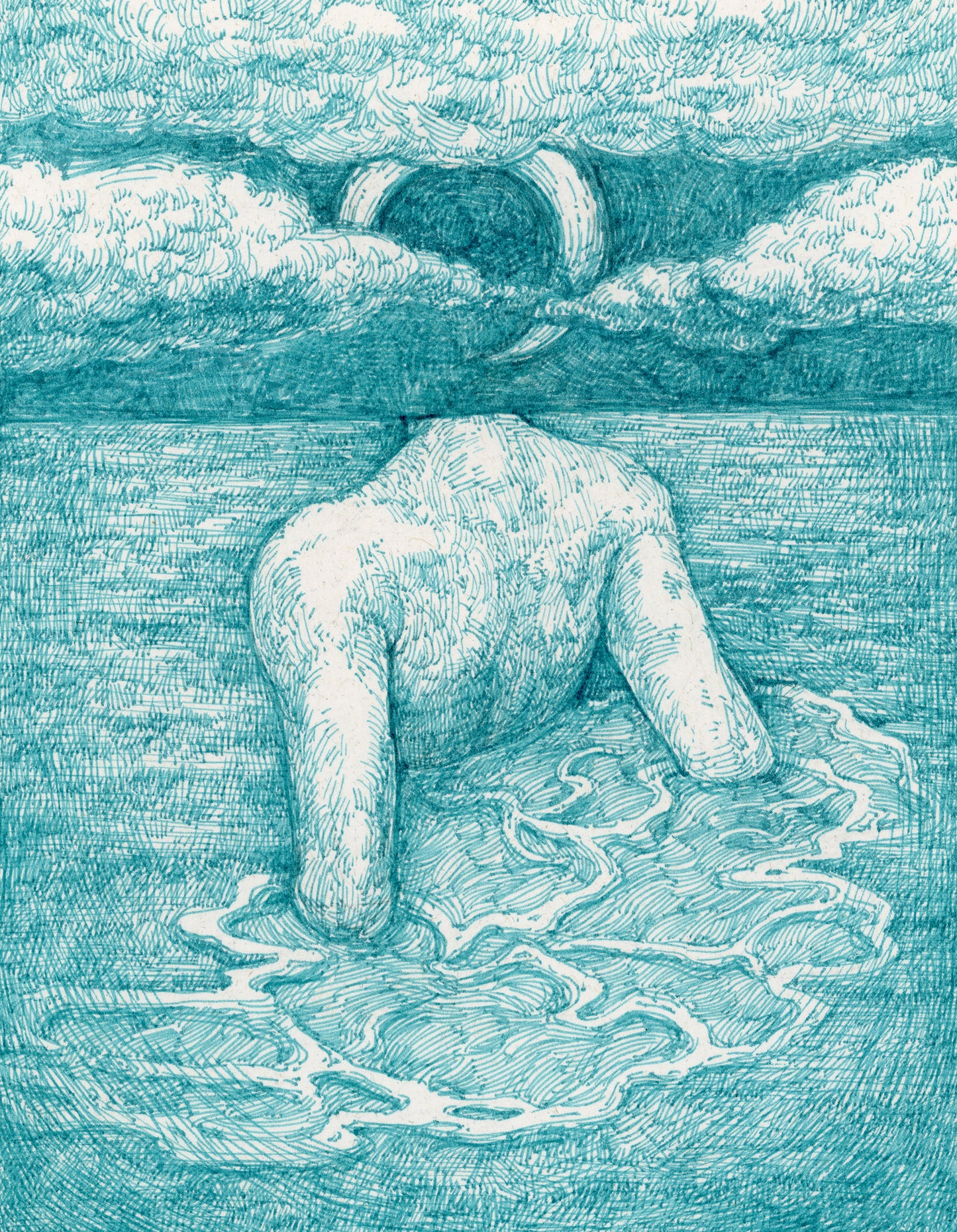 The Brief Glimpse of Eternity Where You Are a Visitor, 2022, ink on paper on panel, 7 x 5 x 1.625 inches