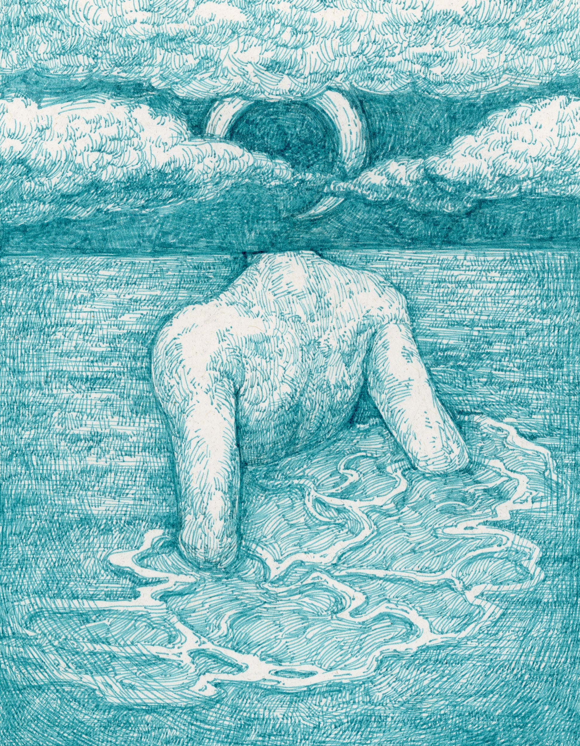 The Brief Glimpse of Eternity Where You Are a Visitor, 2022, ink on paper on panel, 7 x 5 x 1.625 inches