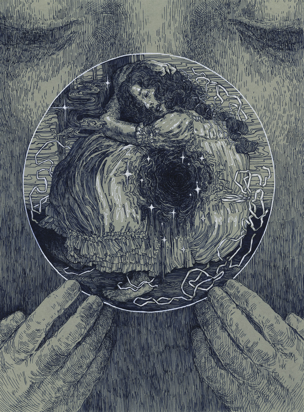 The Morbs (Perpetually), 2025, ink on toned paper, 12 x 9 inches