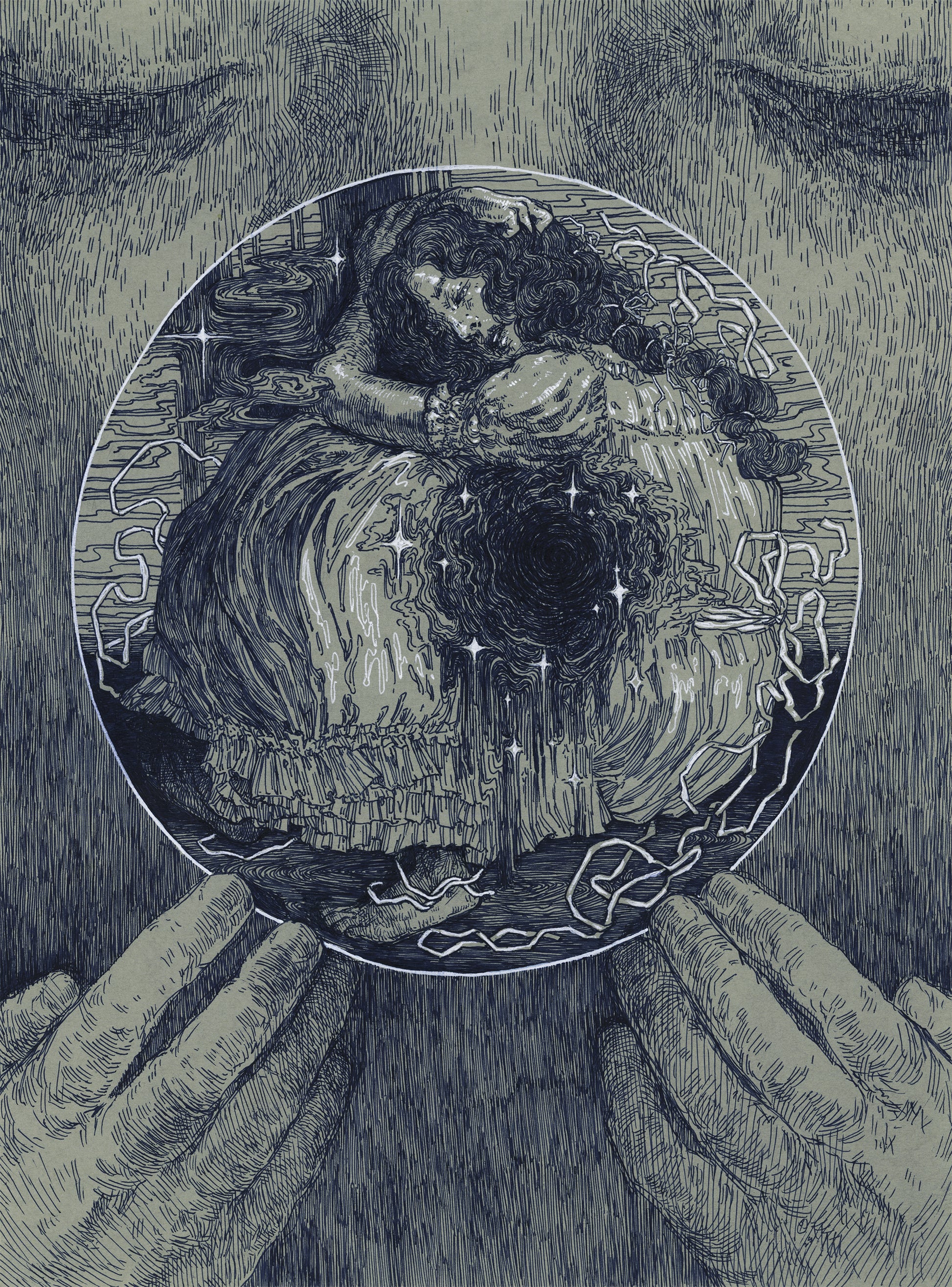 The Morbs (Perpetually), 2025, ink on toned paper, 12 x 9 inches