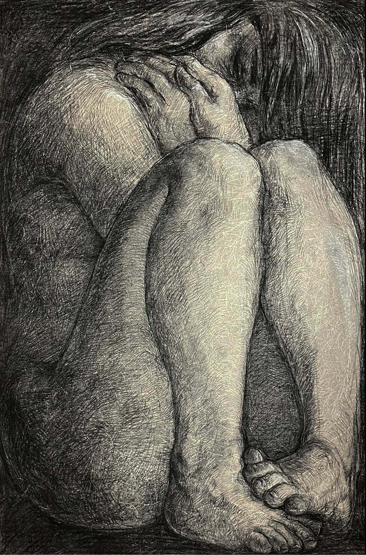 Wholly and Indeterminately, 2023, charcoal and conté crayon on Japanese paper, 37 x 25 inches
