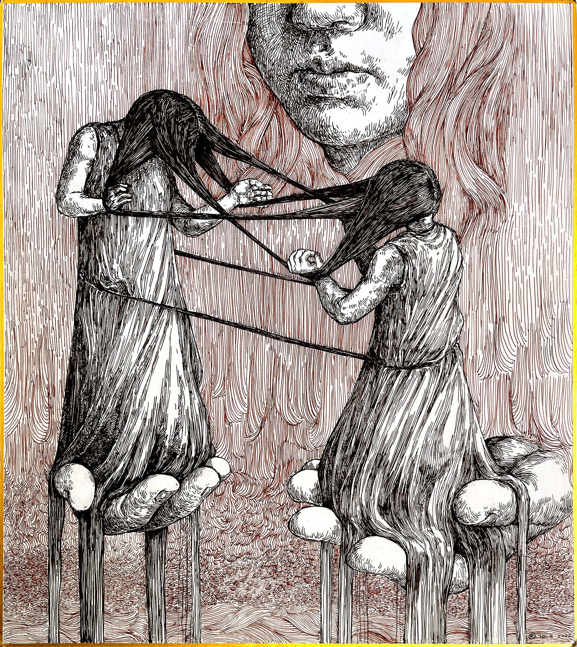 You Will Always Go Back to You (Cat’s Cradle), 2023, ink on paperboard, 10.5 x 9.5 inches
