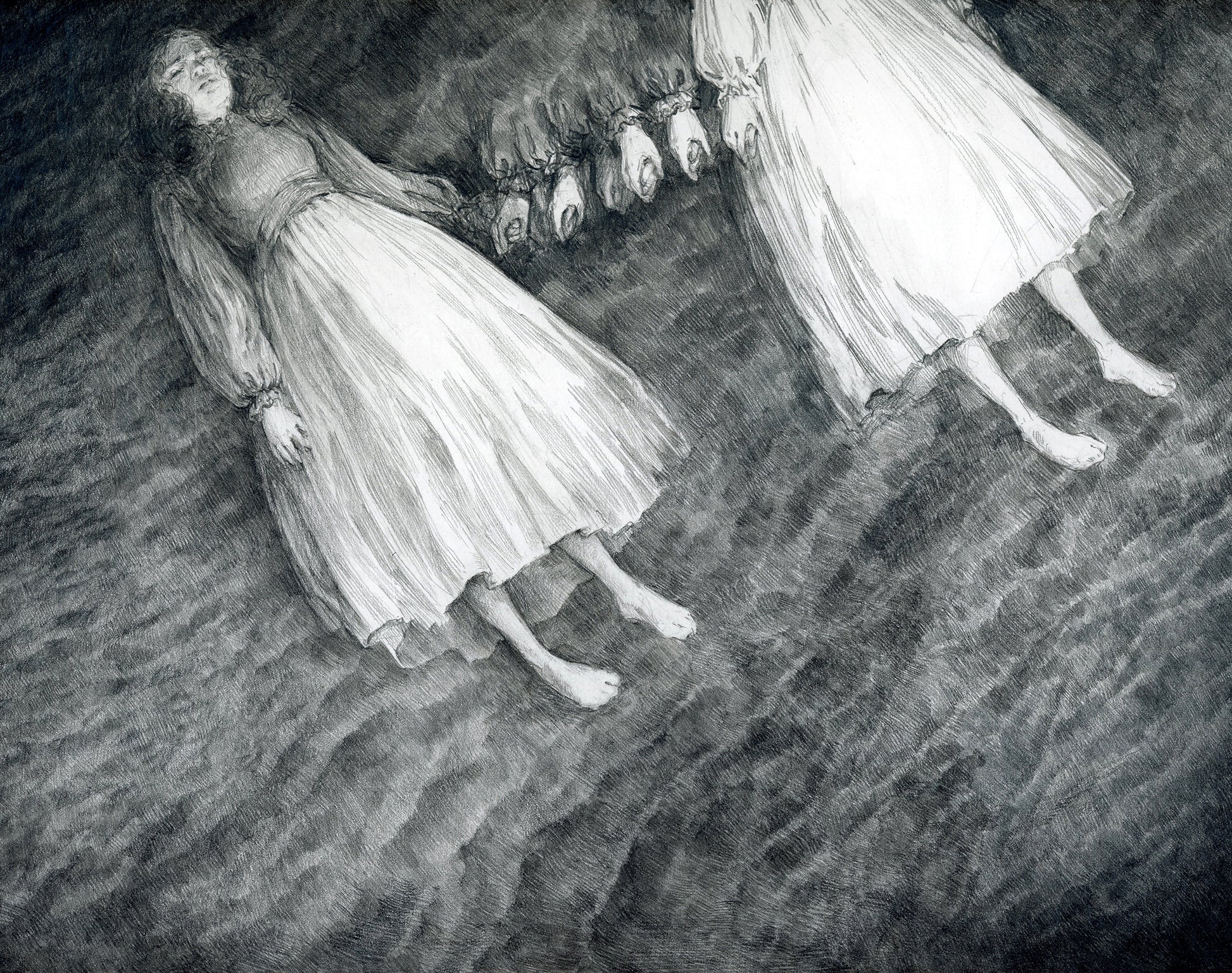 Your Hand in Mine in Yours in Mine (We Only Have Each Other), 2024, graphite on paper on panel, 9 x 12 x 0.75 inches